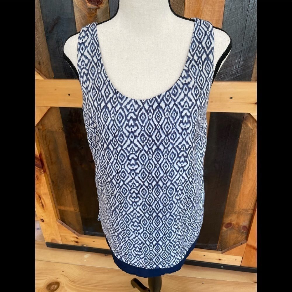 KENAR sleeveless tank style top with sheer overlay